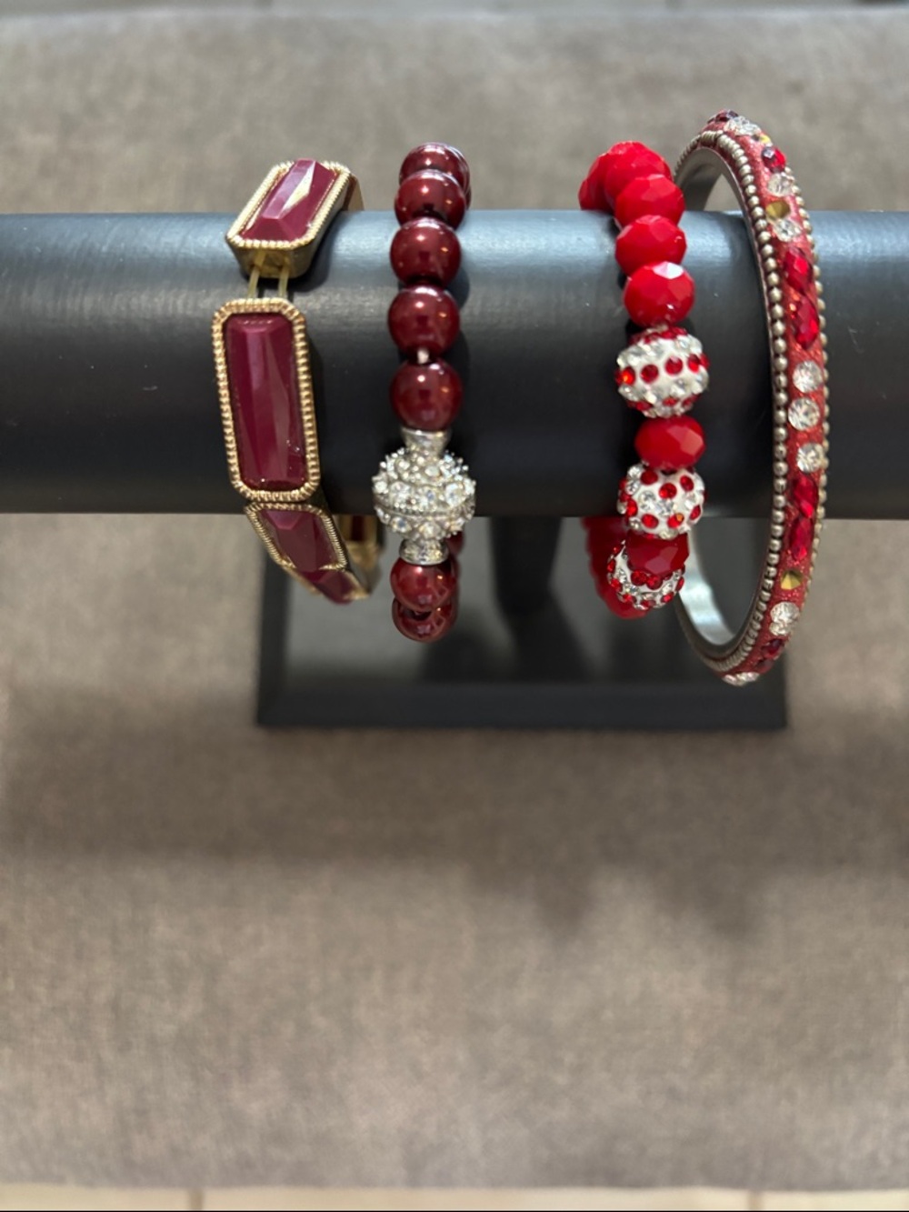 Red Beaded Bracelet Stack - Women Jewelry